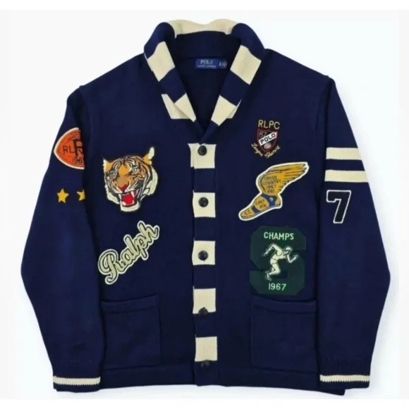 Polo Ralph Lauren Blue Cardigan with Graphic Patches - Picture 2 of 5